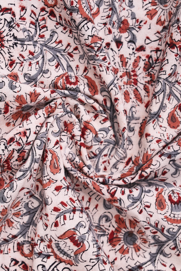 Chinese Collar Printed Design Ivory Cotton Short Kurta