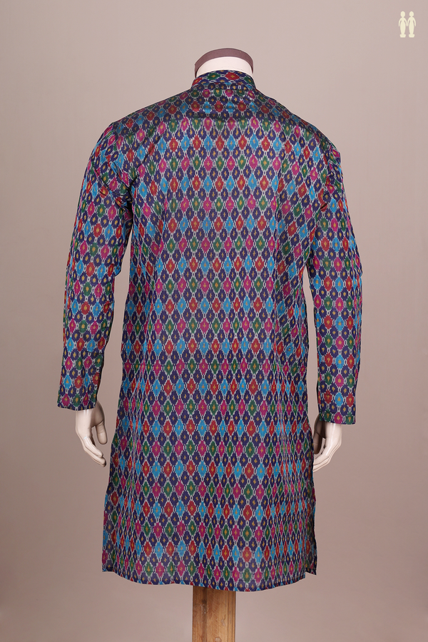 Chinese Collar Printed Design Multicolor Silk Cotton Long Kurta