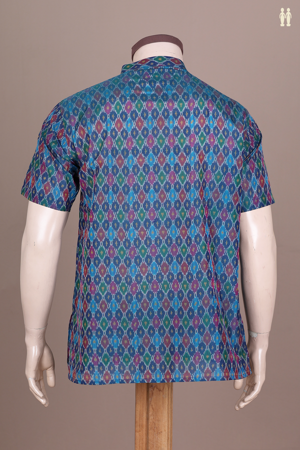 Chinese Collar Printed Design Multicolor Silk Cotton Short Kurta