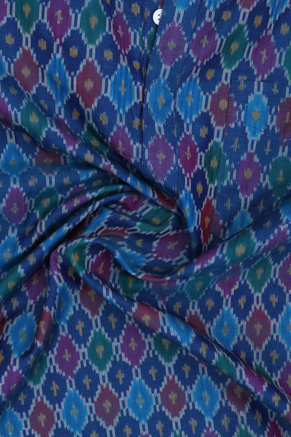 Chinese Collar Printed Design Multicolor Silk Cotton Short Kurta