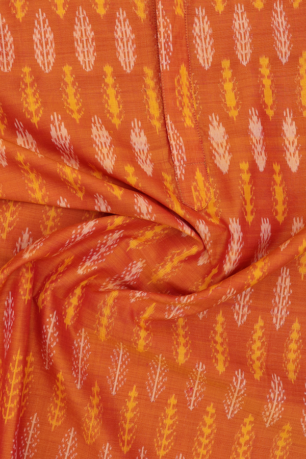 Chinese Collar Printed Design Orange Silk Cotton Short Kurta