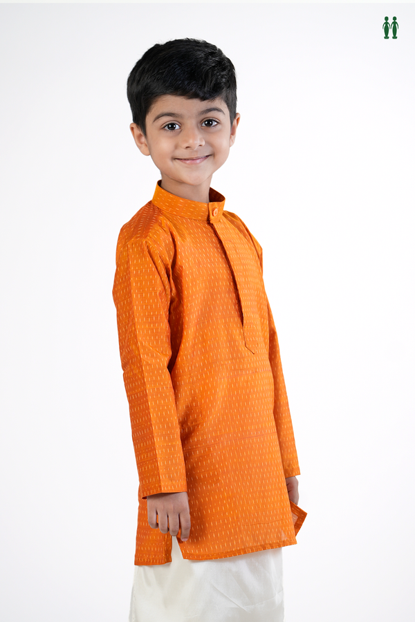 Chinese Collar Printed Design Orange Silk Long Kurta