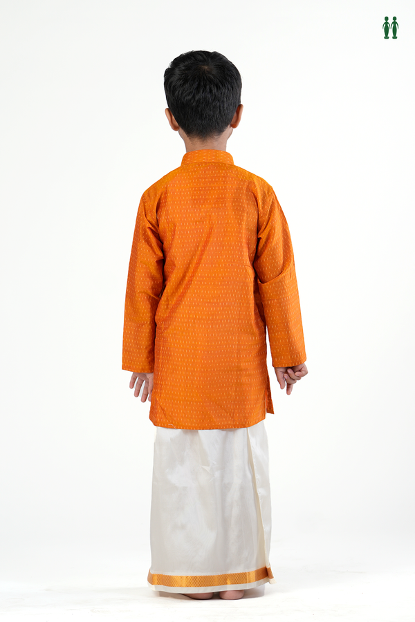 Chinese Collar Printed Design Orange Silk Long Kurta