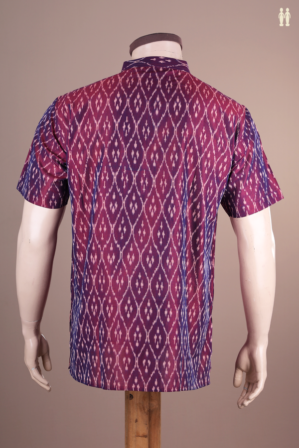 Chinese Collar Printed Design Purple Ikat Cotton Short Kurta