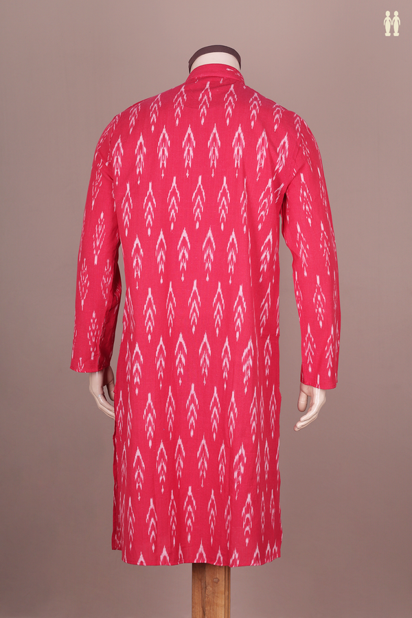 Chinese Collar Printed Design Rani Pink Cotton Long Kurta