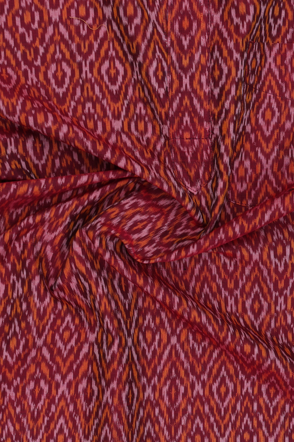 Chinese Collar Printed Design Red Silk Cotton Short Kurta