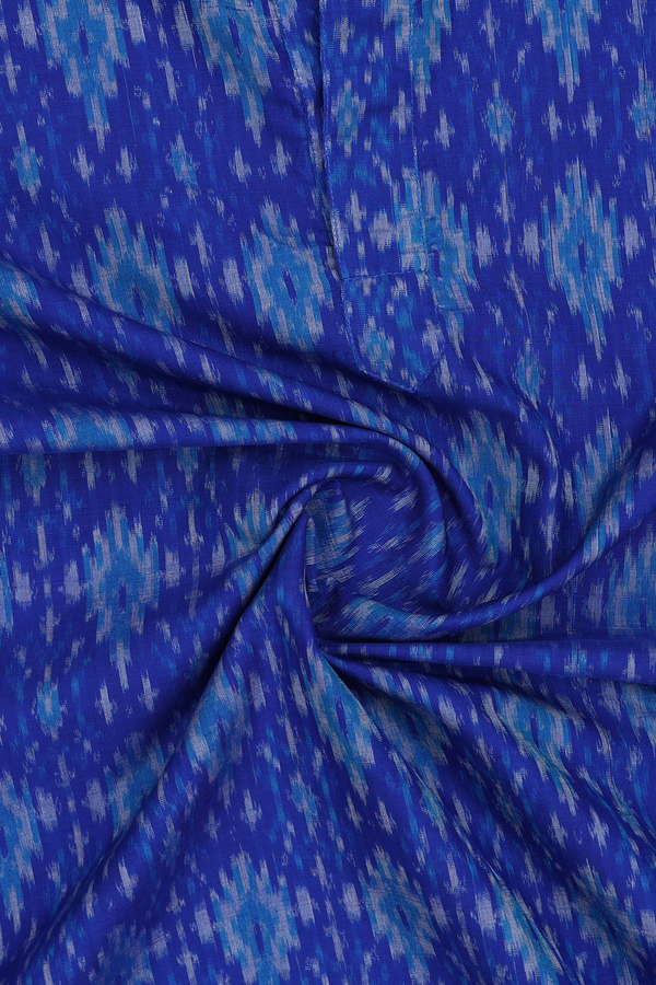 Chinese Collar Printed Design Royal Blue Silk Cotton Long Kurta