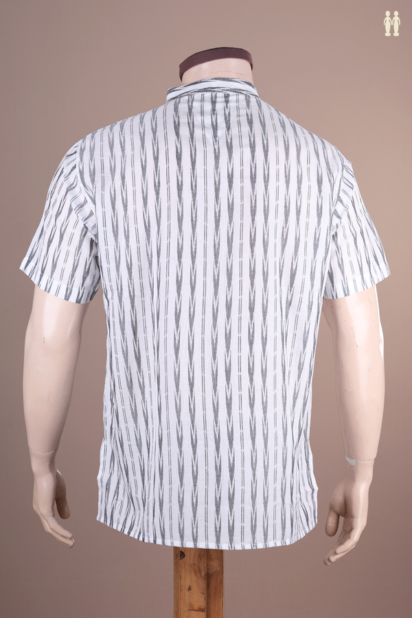 Chinese Collar Printed Design White Ikat Cotton Short Kurta