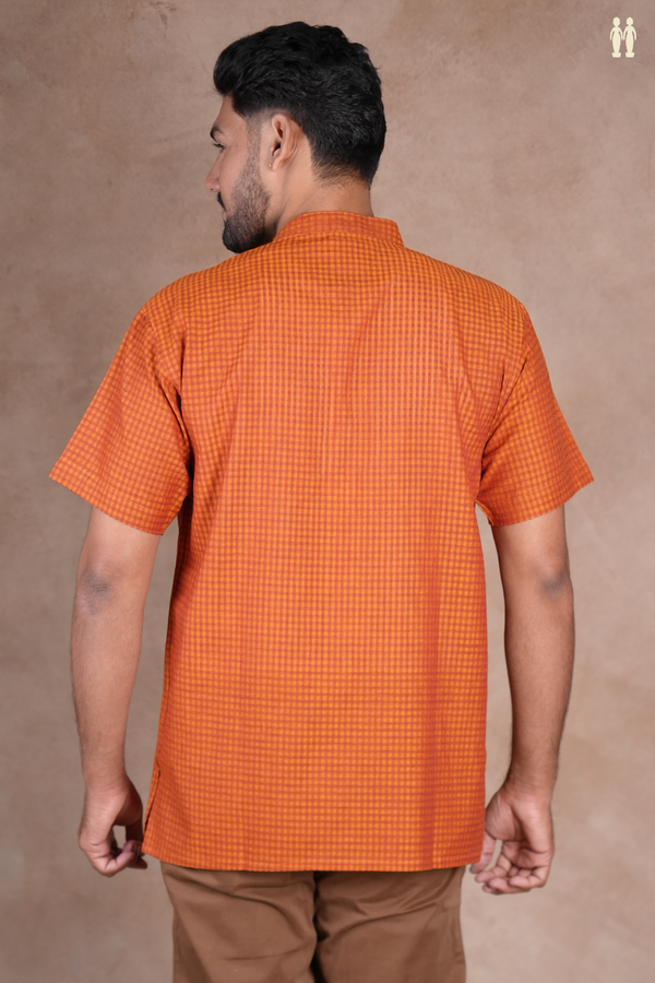 Chinese Collar Shades Of Orange Cotton Short Kurta