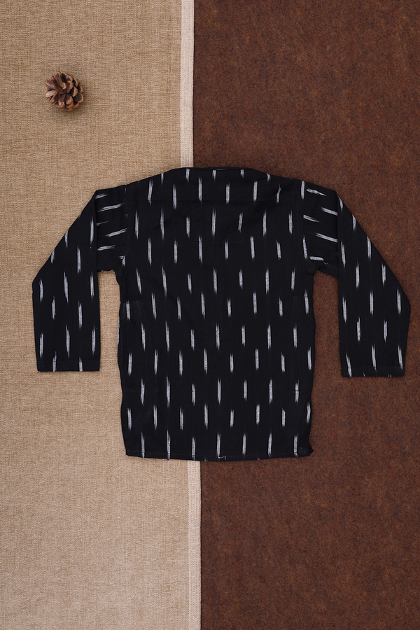 Chinese Collar Stripe Design Black Ikat Cotton Kurta