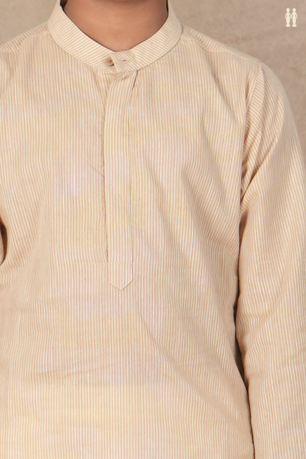 Chinese Collar Stripes Design Brown Cotton Long Kurta