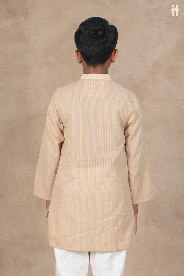 Chinese Collar Stripes Design Brown Cotton Long Kurta