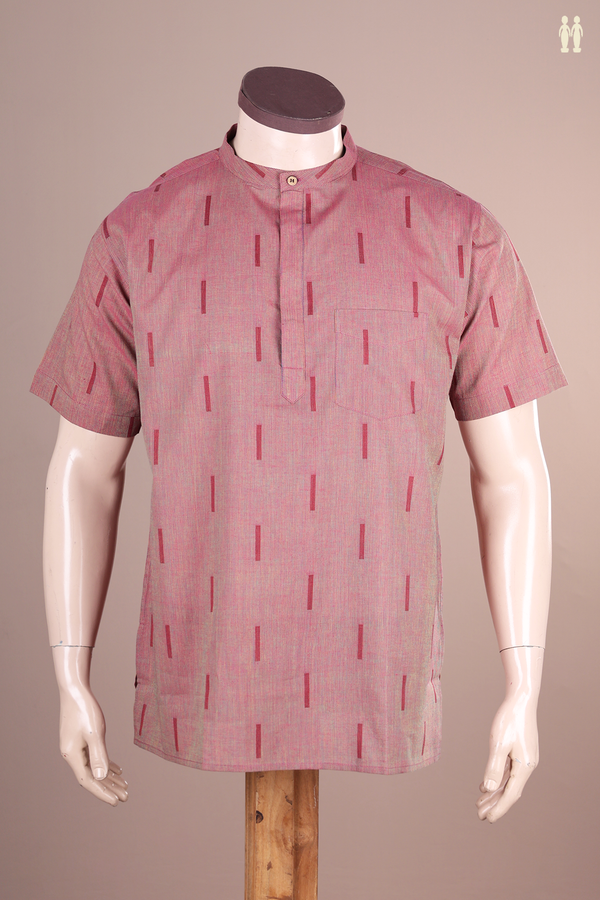 Chinese Collar Stripes Design Dual Tone Cotton Short Kurta