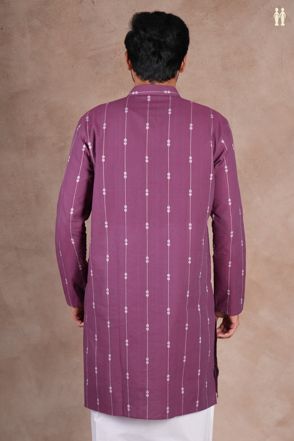 Chinese Collar Stripes Design Grape Purple Cotton Long Kurta