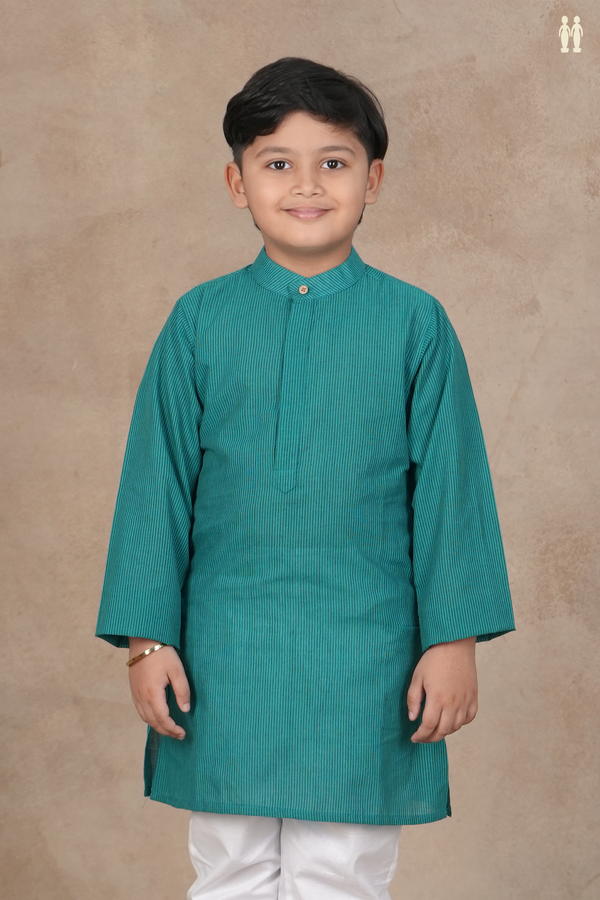 Chinese Collar Stripes Design Blue And Green Cotton Long Kurta