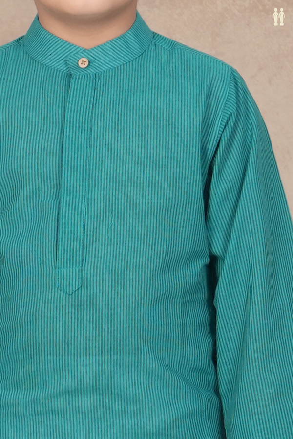 Chinese Collar Stripes Design Blue And Green Cotton Long Kurta