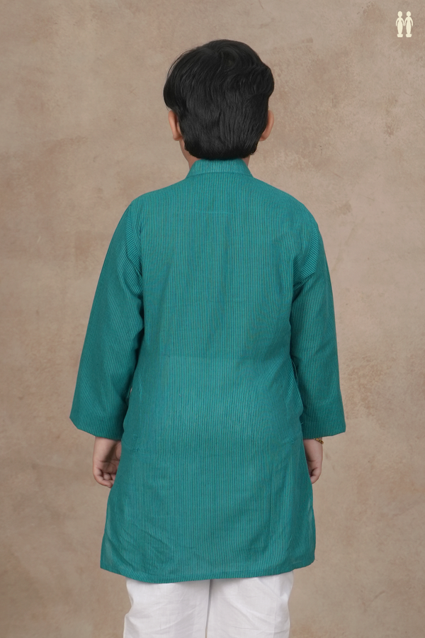 Chinese Collar Stripes Design Blue And Green Cotton Long Kurta