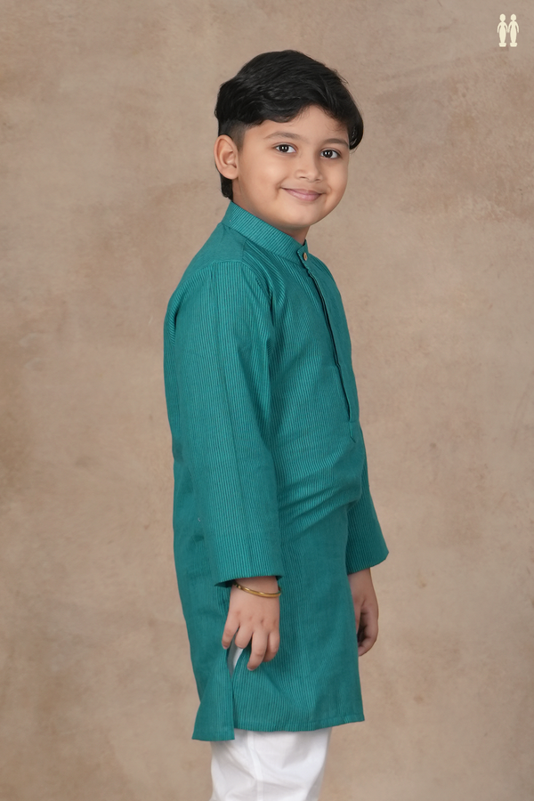 Chinese Collar Stripes Design Blue And Green Cotton Long Kurta