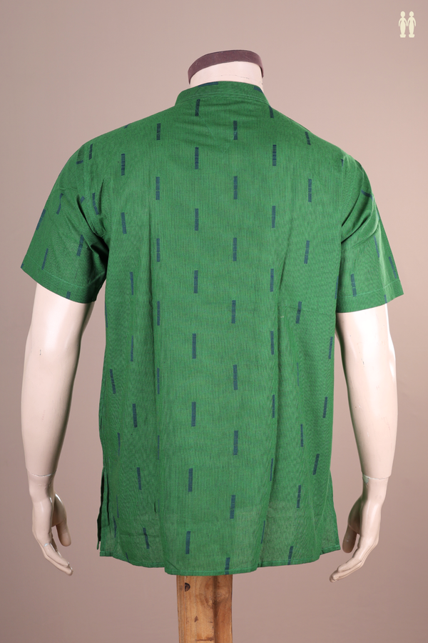 Chinese Collar Stripes Design Green Cotton Short Kurta