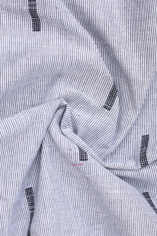 Chinese Collar Stripes Design Grey Cotton Short Kurta