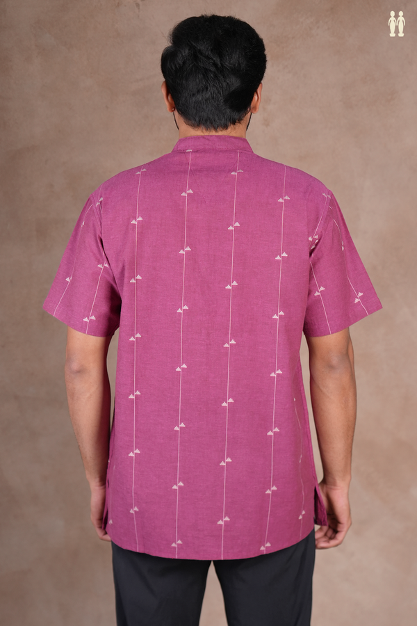 Chinese Collar Stripes Design Mulberry Cotton Short Kurta