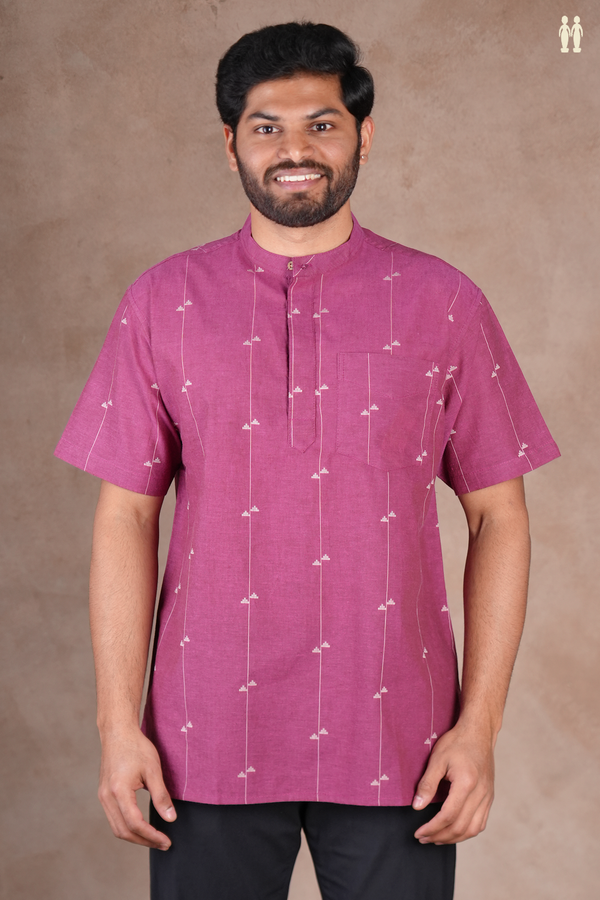 Chinese Collar Stripes Design Mulberry Cotton Short Kurta