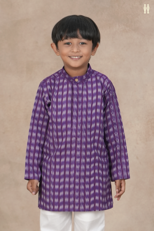 Chinese Collar Stripes Design Purple Cotton Long Kurta