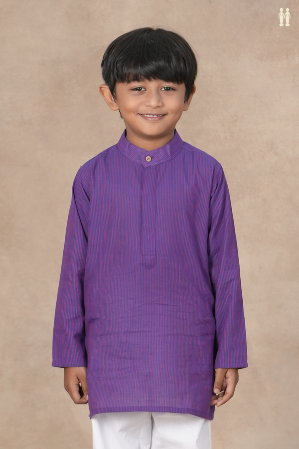 Chinese Collar Stripes Design Purple And Blue Cotton Long Kurta