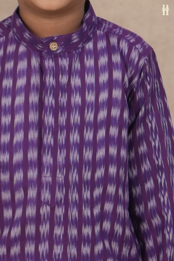 Chinese Collar Stripes Design Purple Cotton Long Kurta