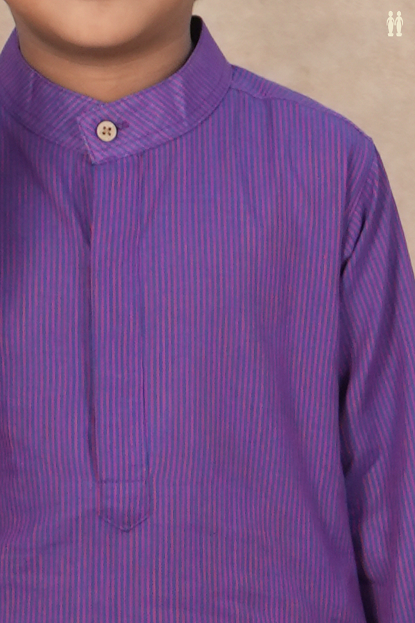 Chinese Collar Stripes Design Purple And Blue Cotton Long Kurta