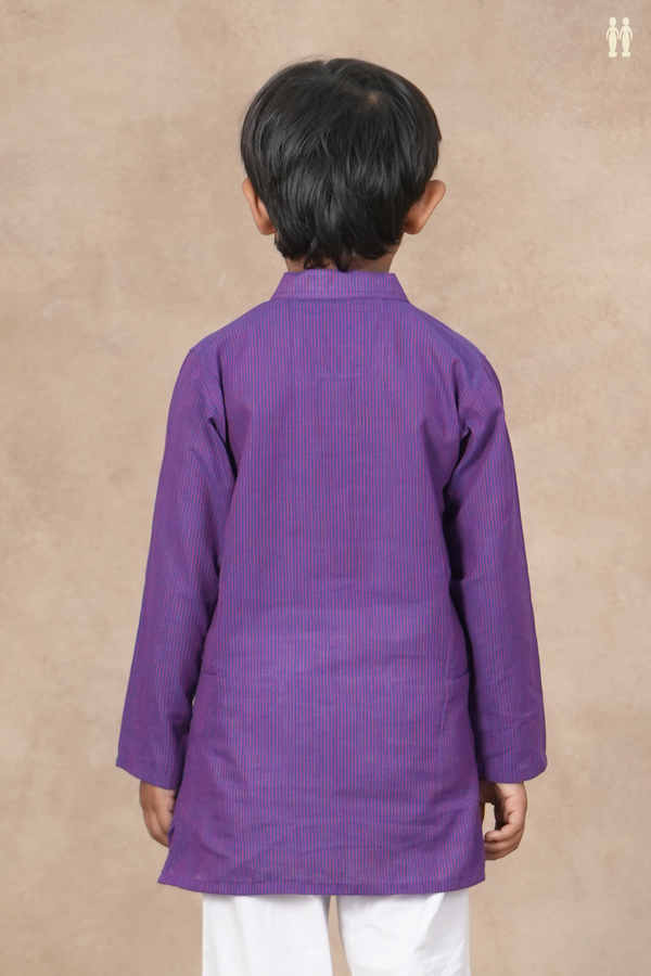 Chinese Collar Stripes Design Purple And Blue Cotton Long Kurta
