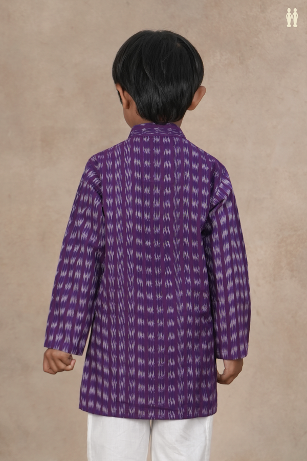 Chinese Collar Stripes Design Purple Cotton Long Kurta