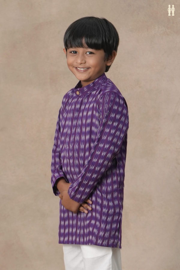 Chinese Collar Stripes Design Purple Cotton Long Kurta