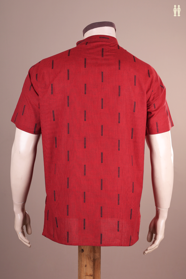 Chinese Collar Stripes Design Ruby Red Cotton Short Kurta