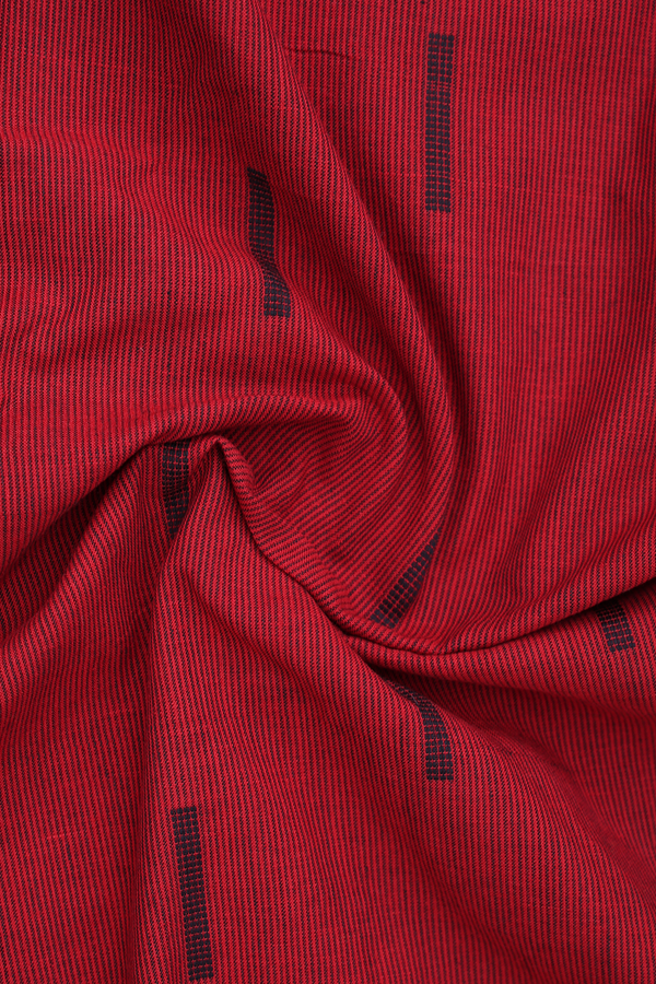 Chinese Collar Stripes Design Ruby Red Cotton Short Kurta