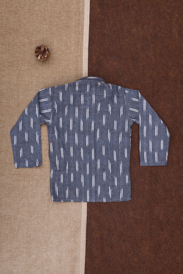 Chinese Collar Stripes Design Steel Grey Ikat Cotton Kurta