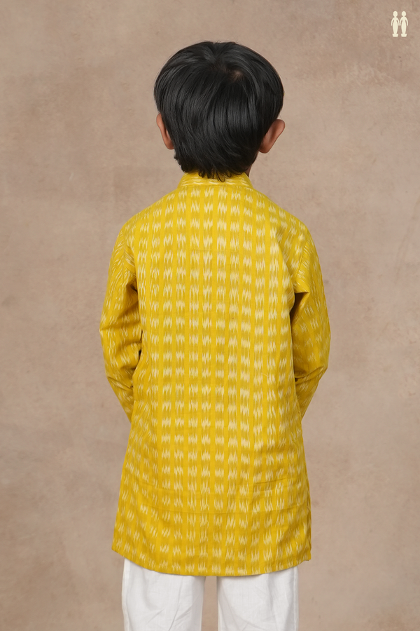 Chinese Collar Stripes Design Yellow Cotton Long Kurta