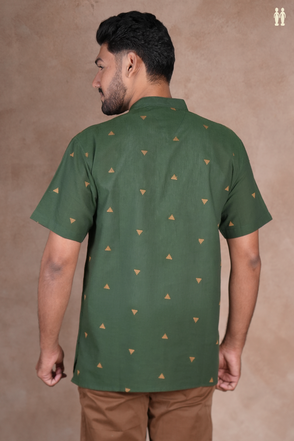 Chinese Collar Threadwork Buttas Green Cotton Short Kurta