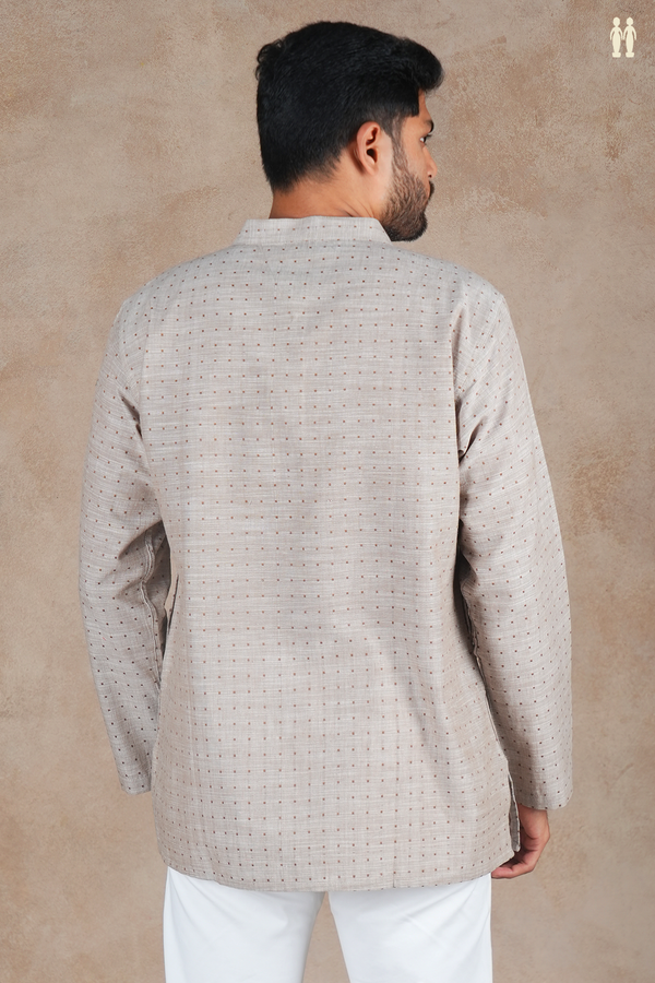 Chinese Collar Threadwork Buttas Steel Grey Cotton Short Kurta