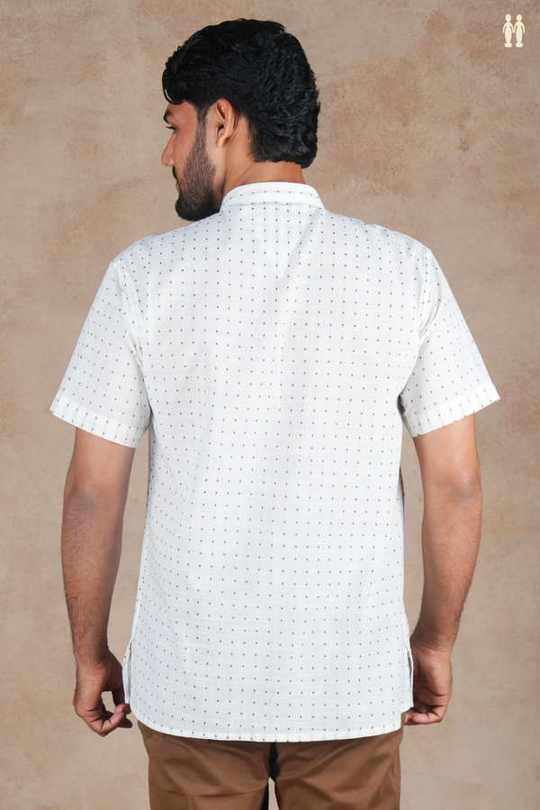 Chinese Collar Threadwork Buttas White Cotton Short Kurta