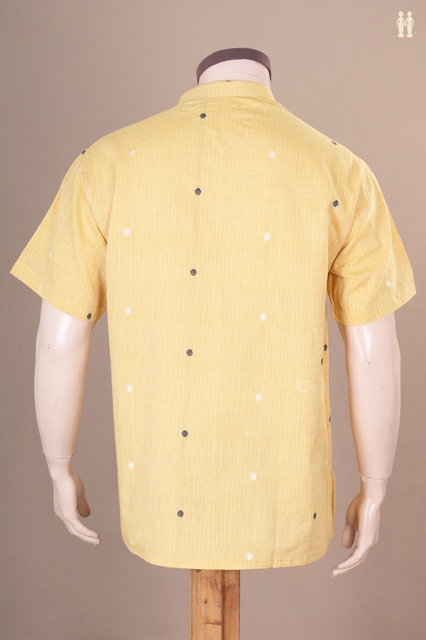 Chinese Collar Threadwork Buttas Yellow Cotton Short Kurta