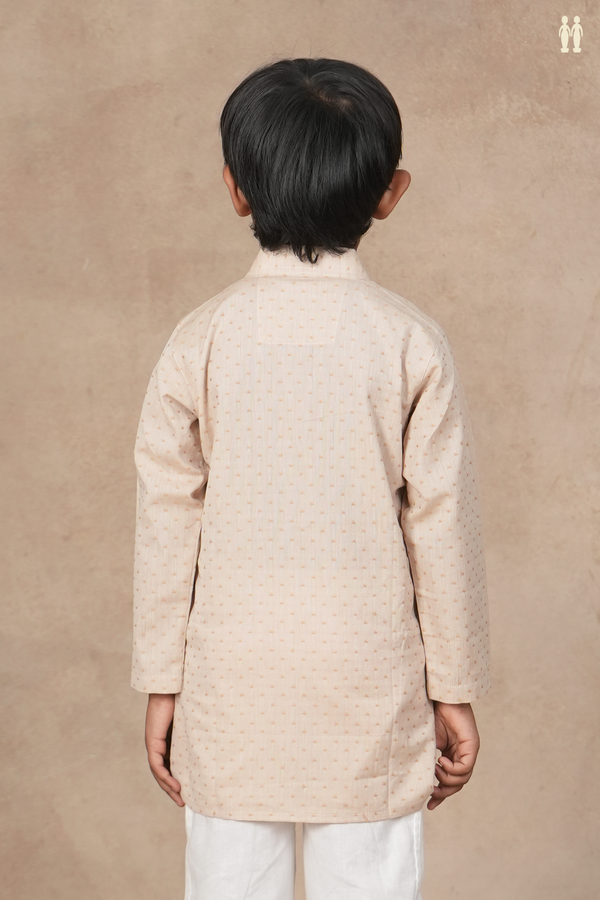 Chinese Collar Threadwork Buttis Cream Color Cotton Long Kurta