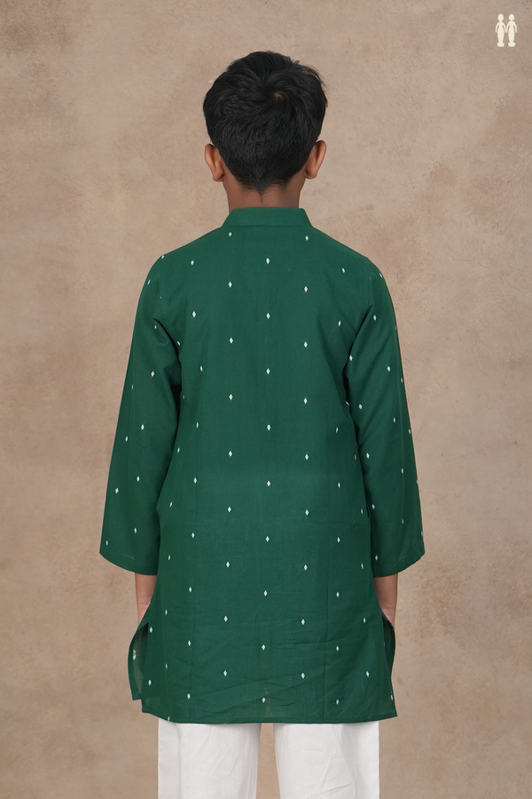 Chinese Collar Threadwork Buttis Green Cotton Long Kurta