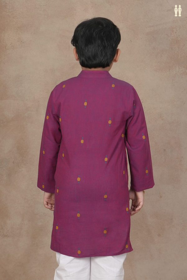 Chinese Collar Threadwork Buttis Purple Cotton Long Kurta