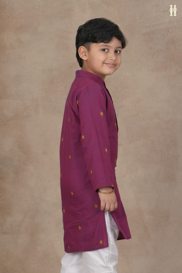 Chinese Collar Threadwork Buttis Purple Cotton Long Kurta