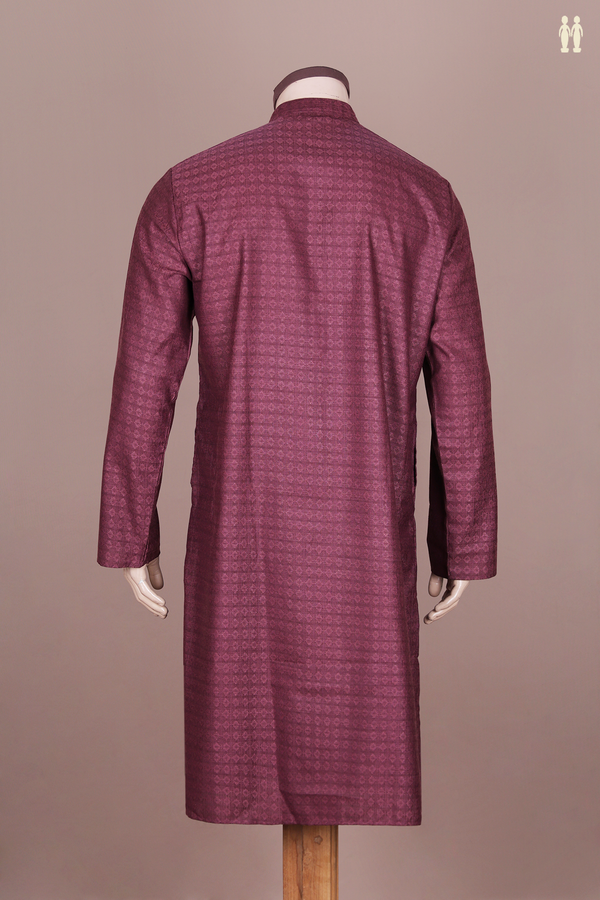 Chinese Collar Threadwork Design Berry Purple Cotton Long Kurta