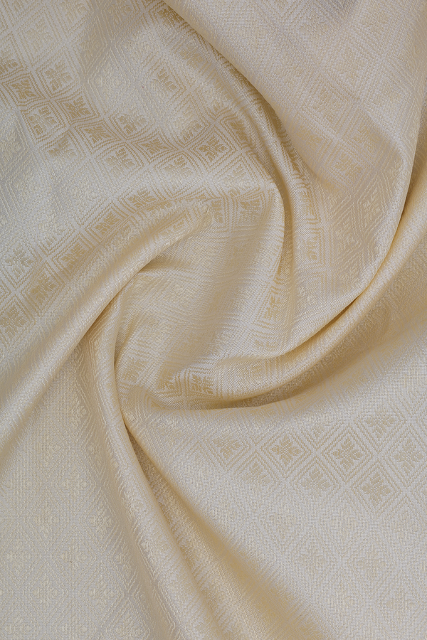 Chinese Collar Threadwork Design Ivory Banarasi Short Kurta
