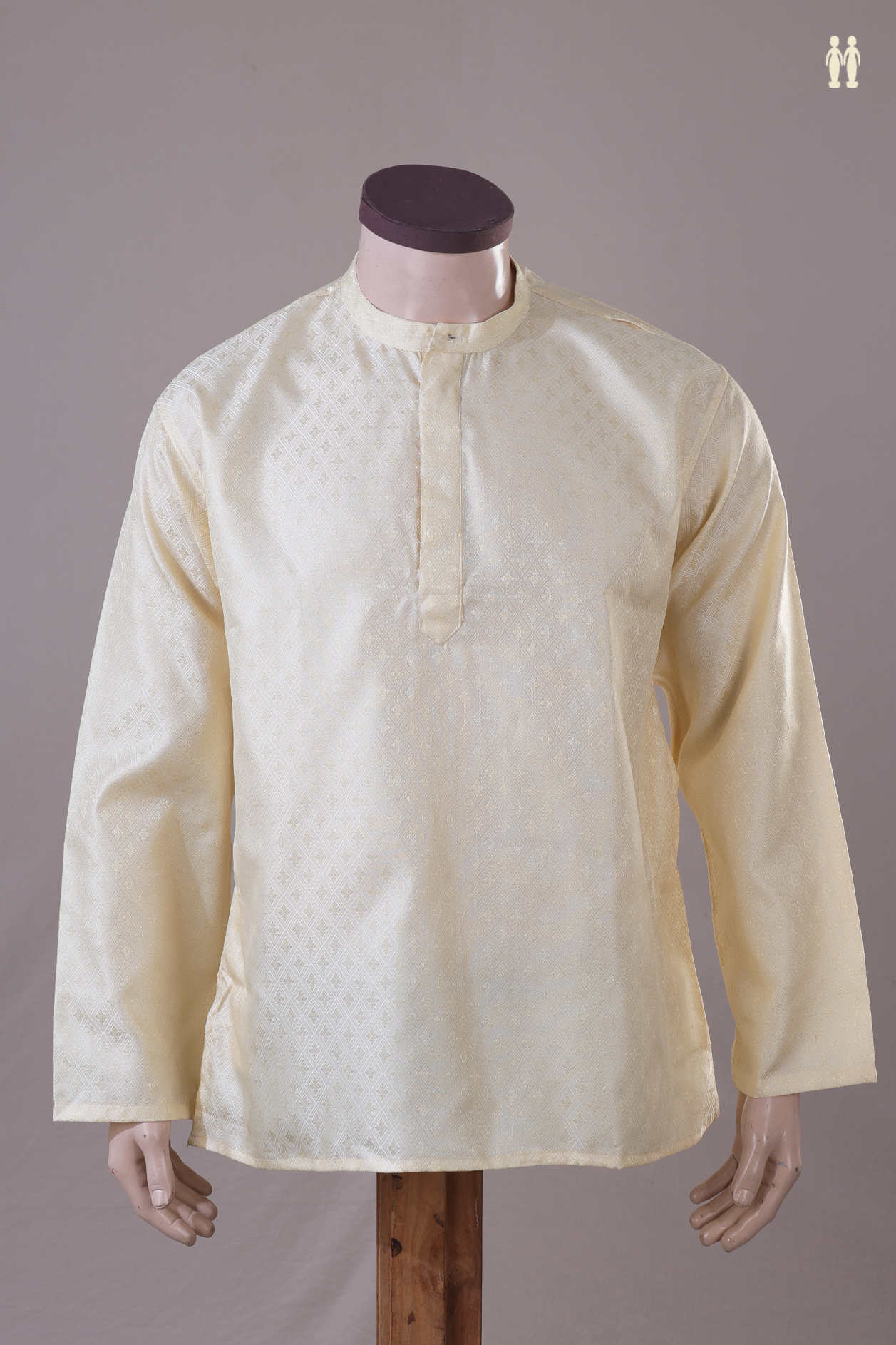 Chinese Collar Threadwork Design Ivory Banarasi Short Kurta