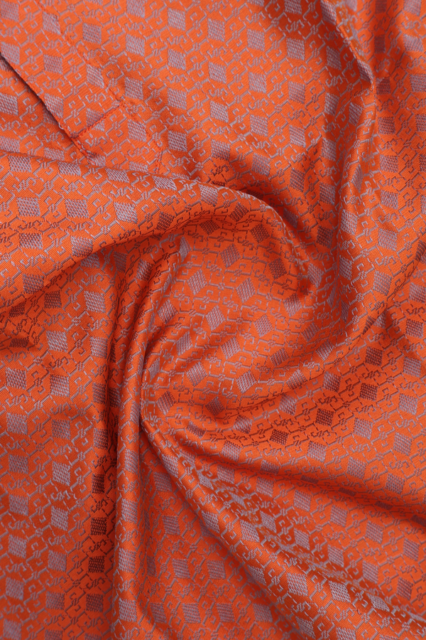 Chinese Collar Threadwork Design Orange Banarasi Long Kurta