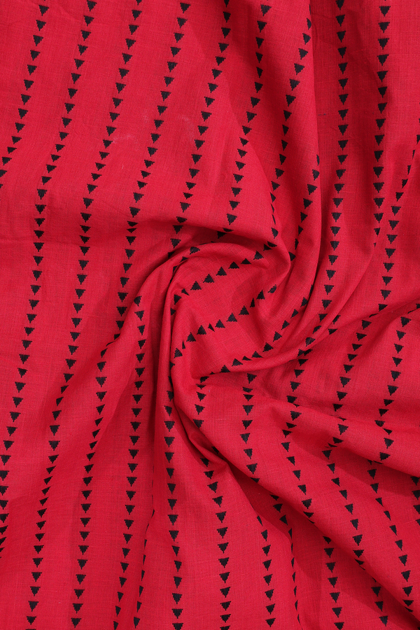 Chinese Collar Threadwork Design Red Cotton Short Kurta